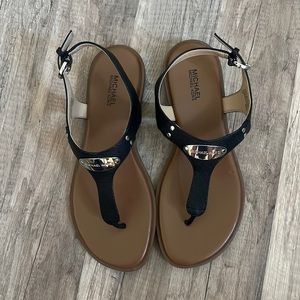 MICHAEL KORS Women's MK Logo Plate Thong Leather Sandals